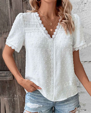 Maggie | Flattering V-Neck Short Sleeve Lace Blouse