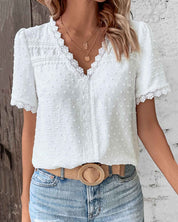 Maggie | Flattering V-Neck Short Sleeve Lace Blouse