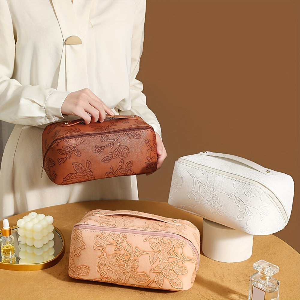 Camila | Floral Embossed and Spacious Storage Cosmetic Bag