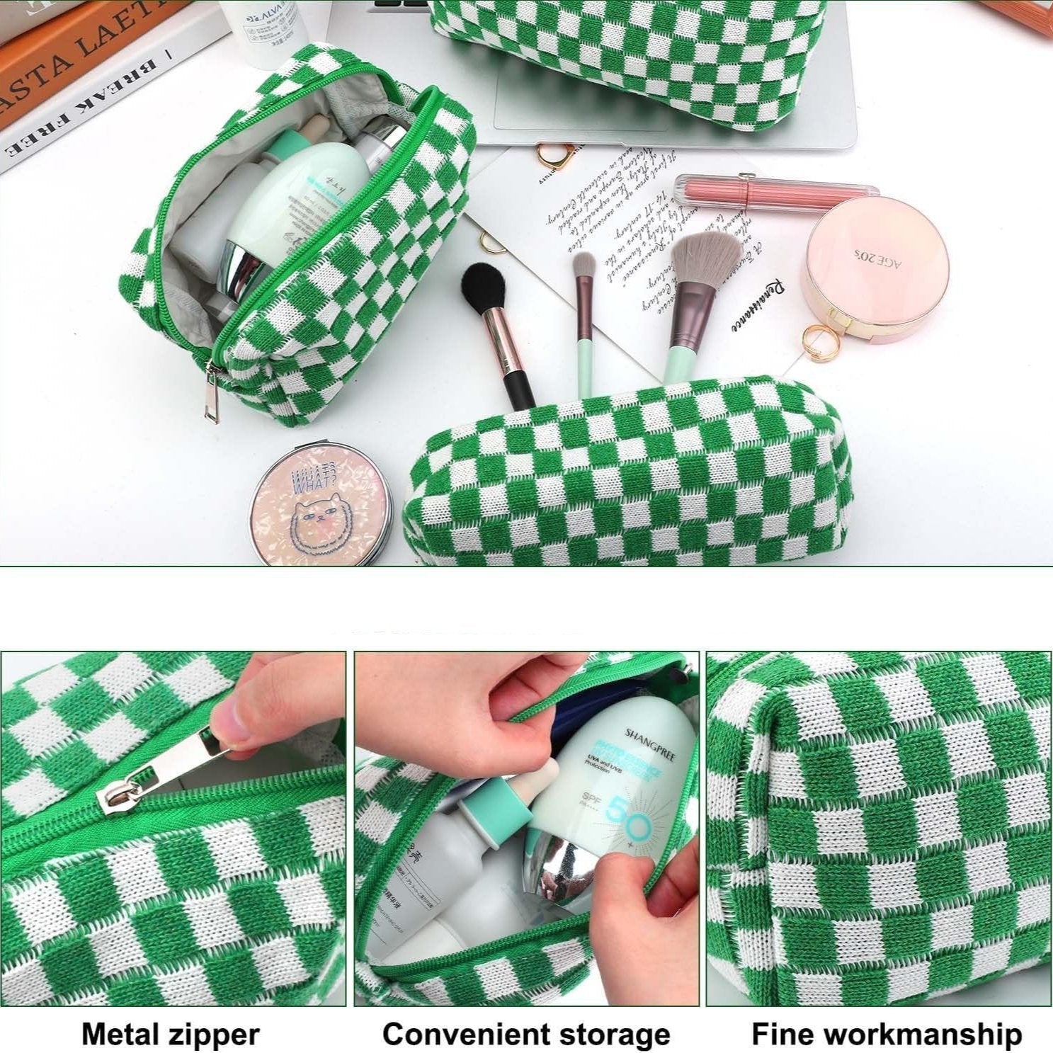 Claire | Stylish and Functional Checkered Beauty Organizer Set