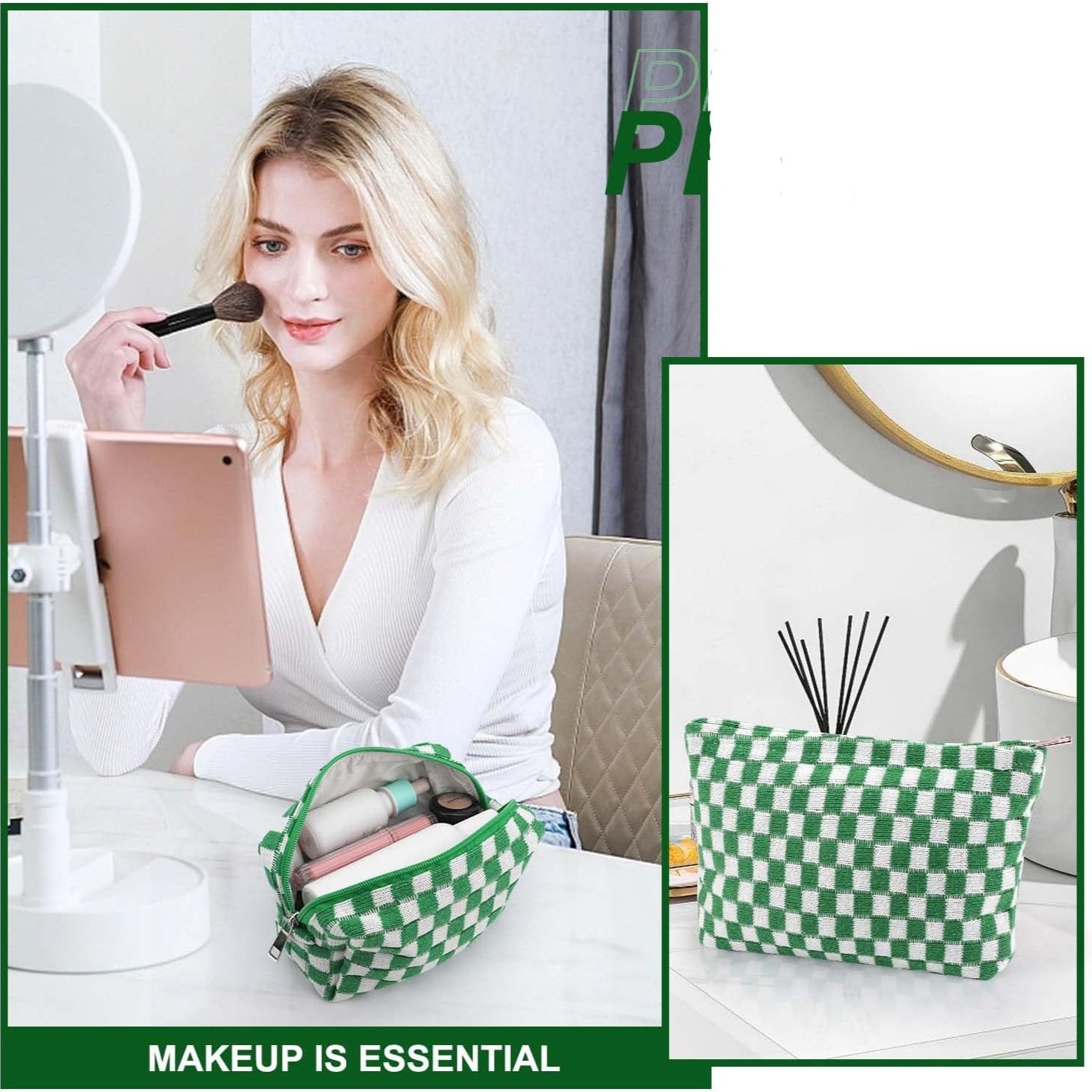 Claire | Stylish and Functional Checkered Beauty Organizer Set