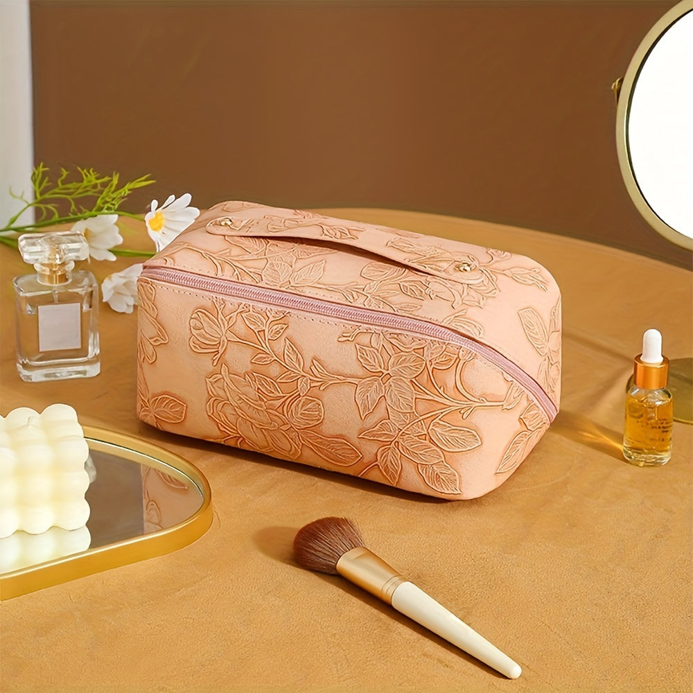 Camila | Floral Embossed and Spacious Storage Cosmetic Bag