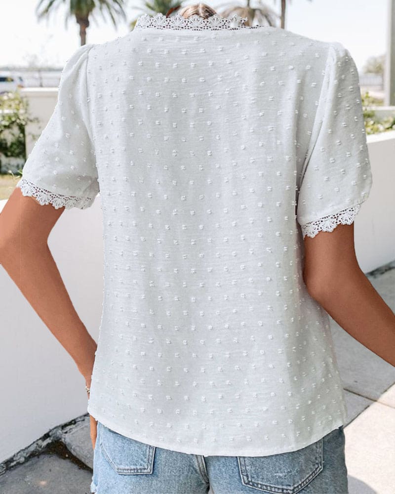 Maggie | Flattering V-Neck Short Sleeve Lace Blouse