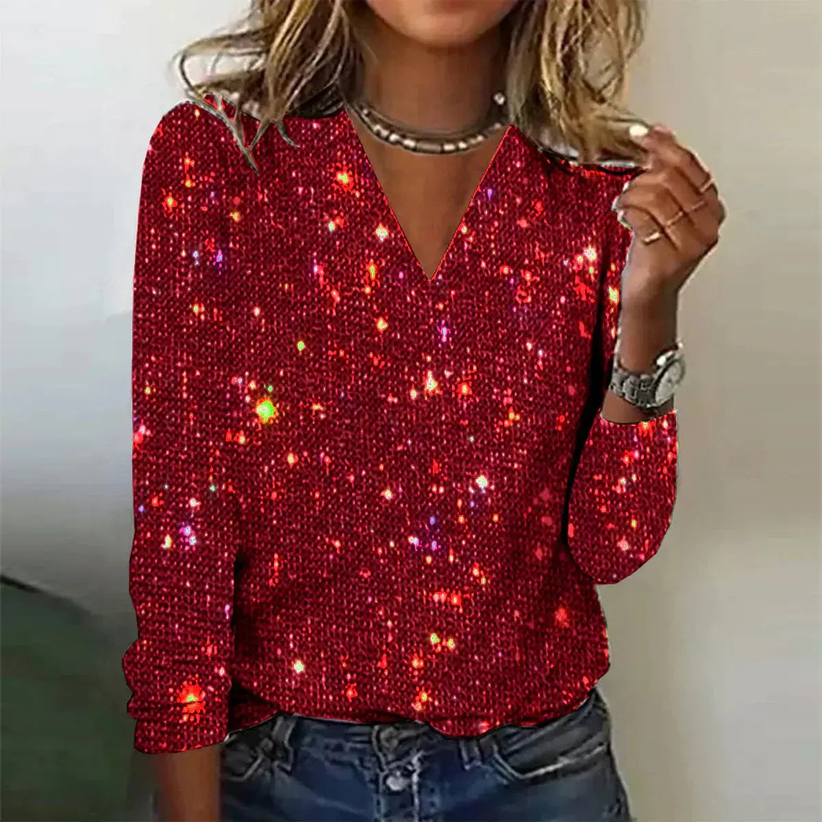 ELOISE | Sparkling V-Neck Glamour Top - Lizabella Fashion