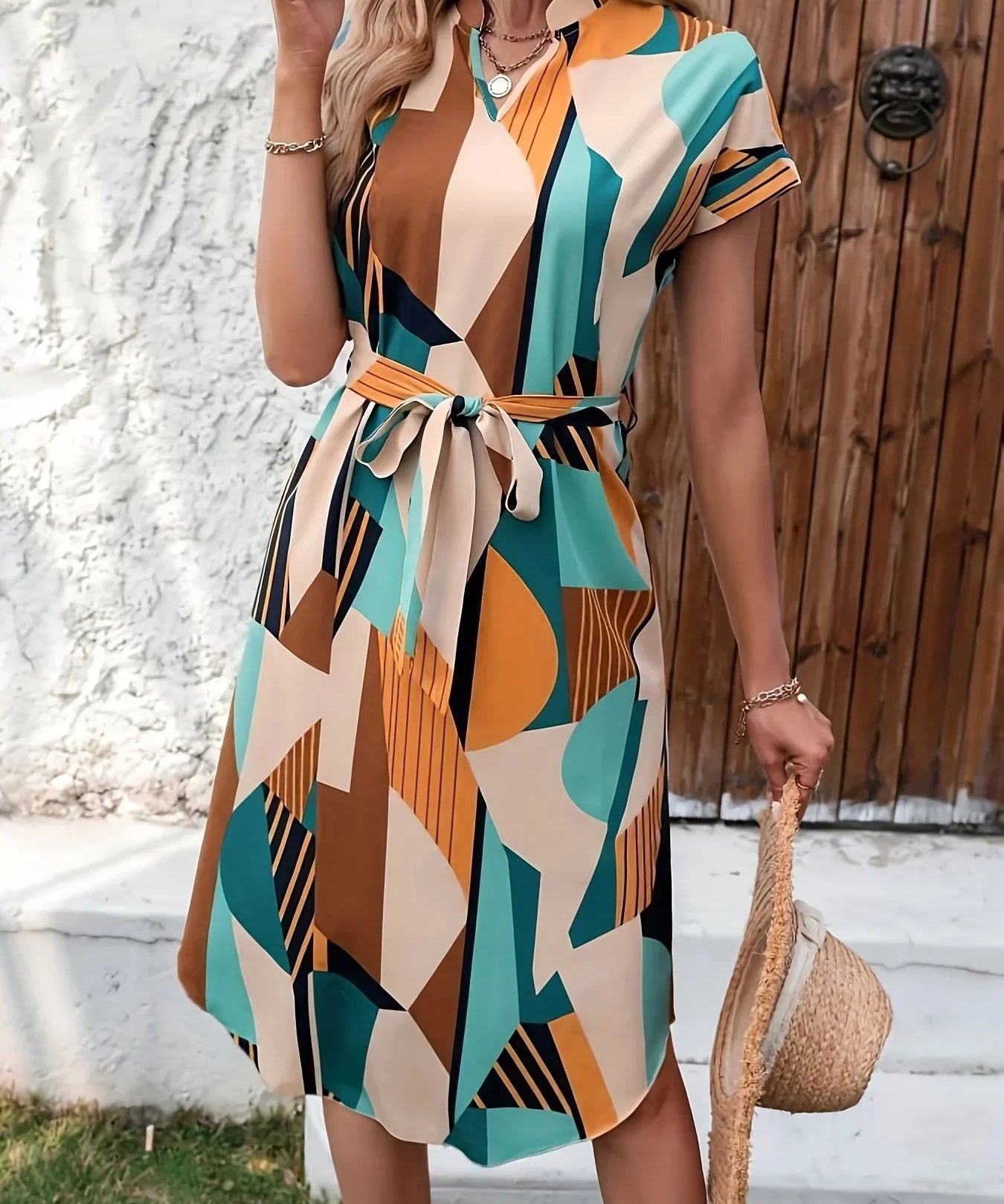 Ella's Effortless V-Neck Midi Dress for Chic Everyday Style - Lizabella Fashion