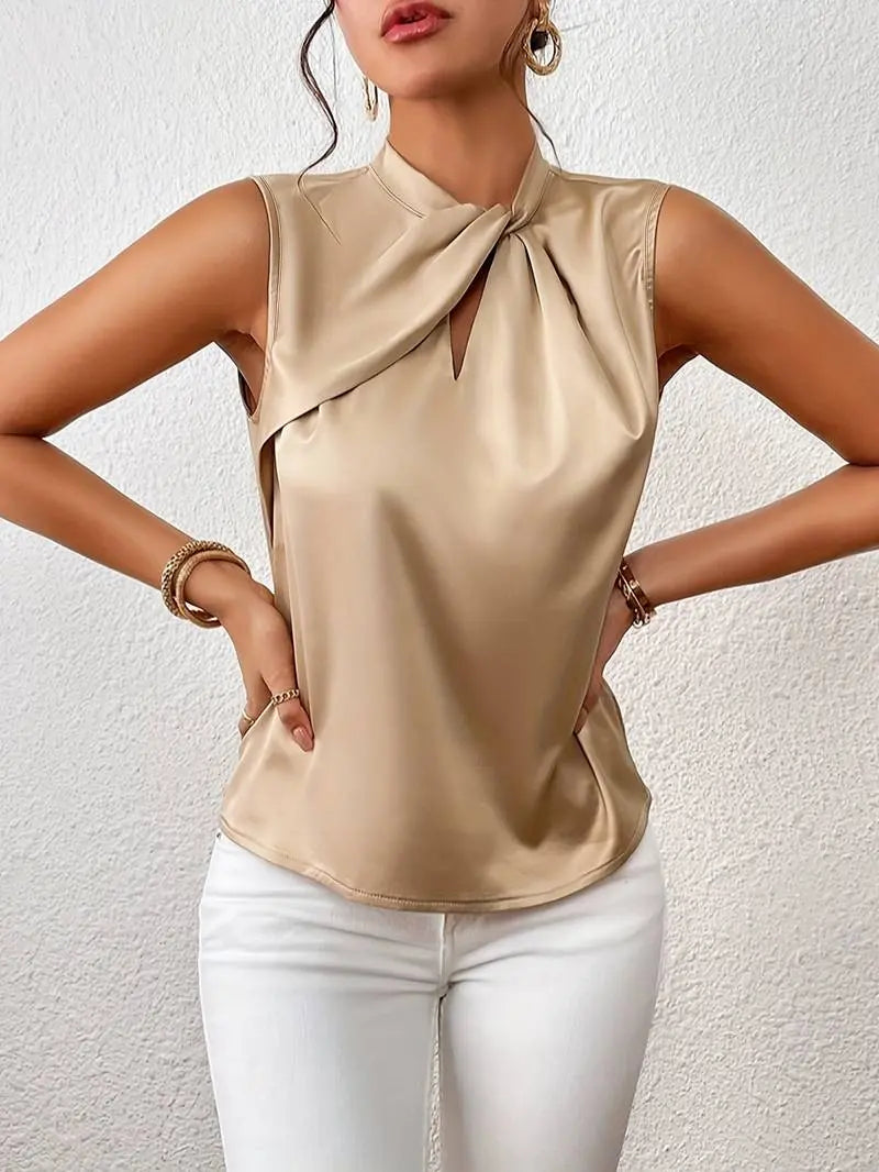 Exquisite Satin Sleeveless Blouse by LYRA - Elevate Your Elegance - Lizabella Fashion