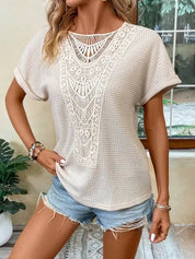 LANEY | Stylish Women's Basic Lace Tee with Trendy Batwing Sleeves - Lizabella Fashion