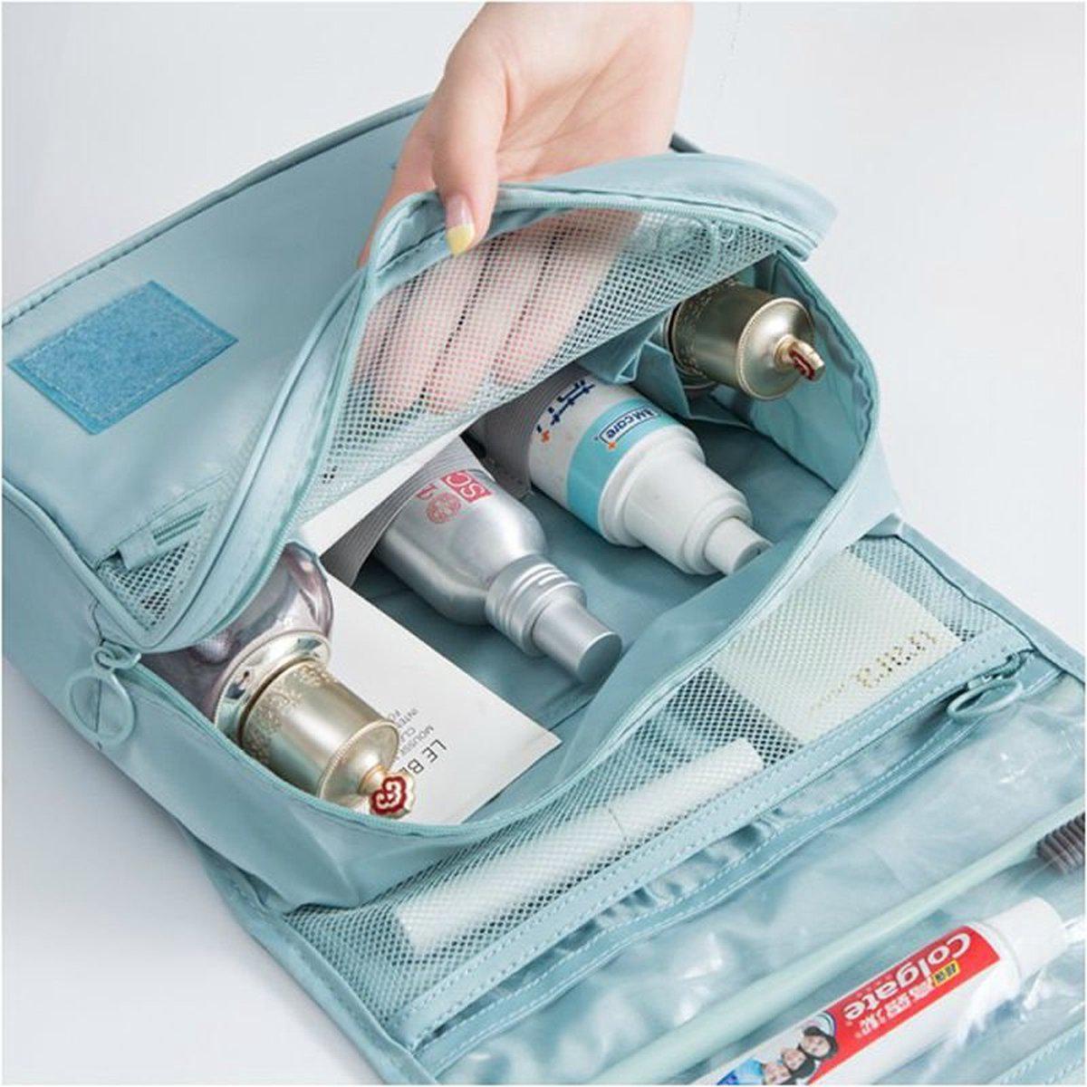 Nadia Light Blue Travel Toilet Bag with Convenient Hook