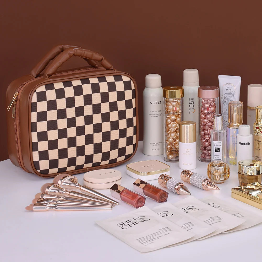 Sophia | Luxury Checkered Spacious Beauty Cosmetics Organizer