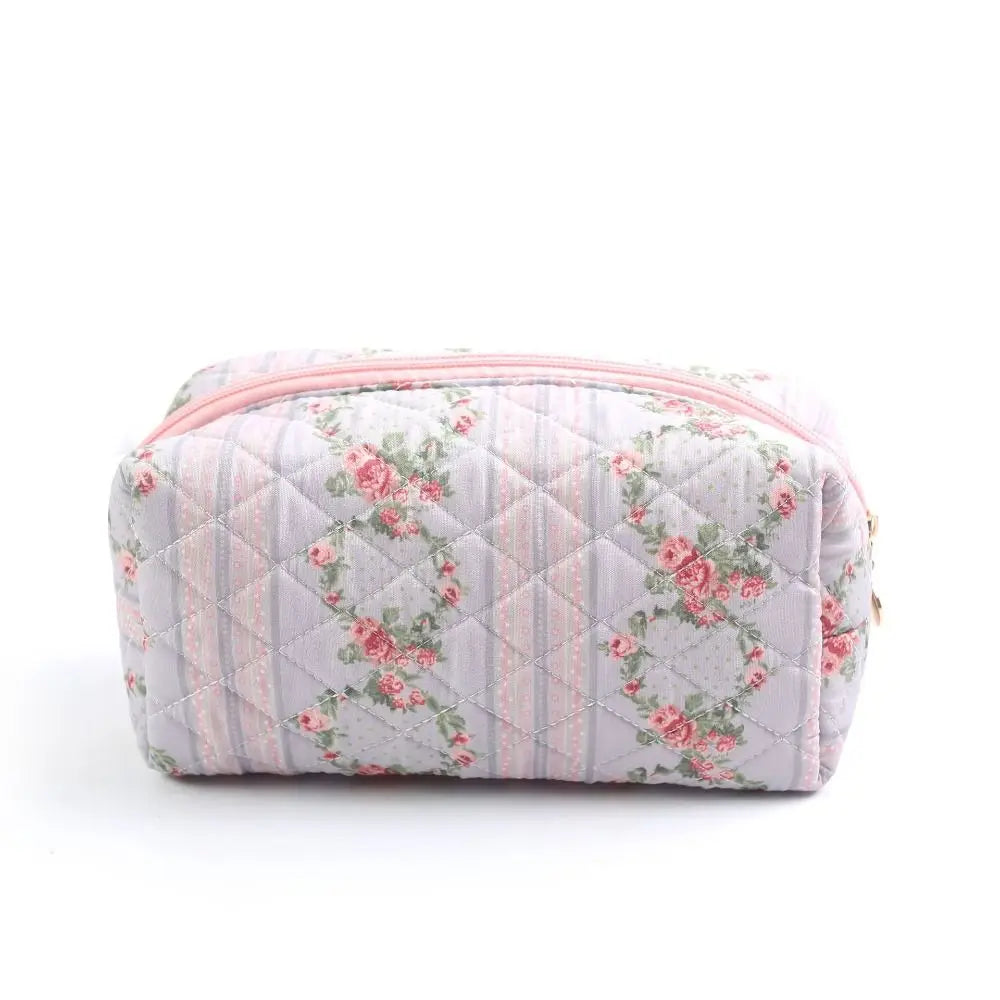 Clara | Puffy Quilted Floral Makeup Bag