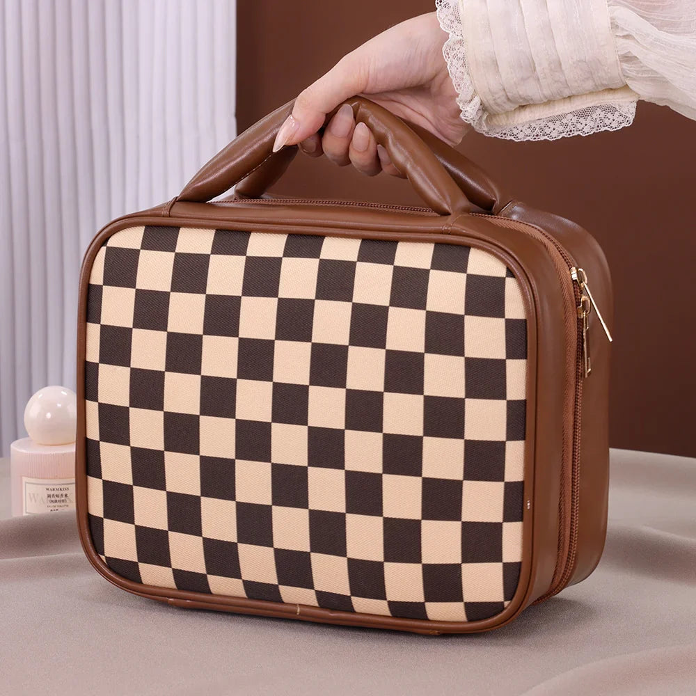 Sophia | Luxury Checkered Spacious Beauty Cosmetics Organizer