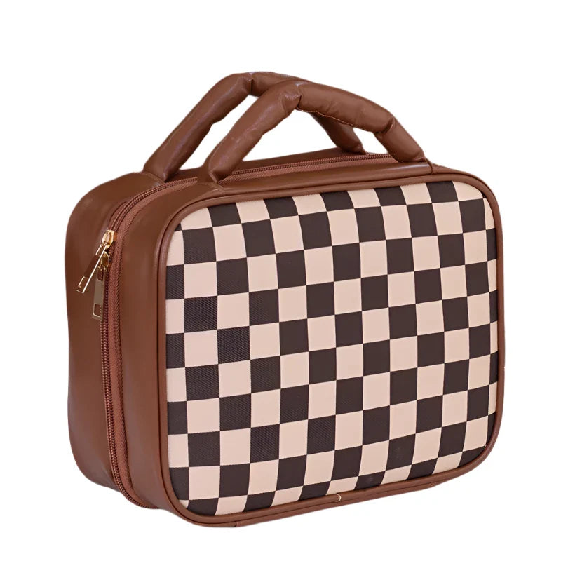 Sophia | Luxury Checkered Spacious Beauty Cosmetics Organizer