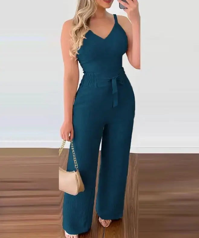 SADIE | Stylish Shirred Two-Piece Jumpsuit Ensemble - Lizabella Fashion