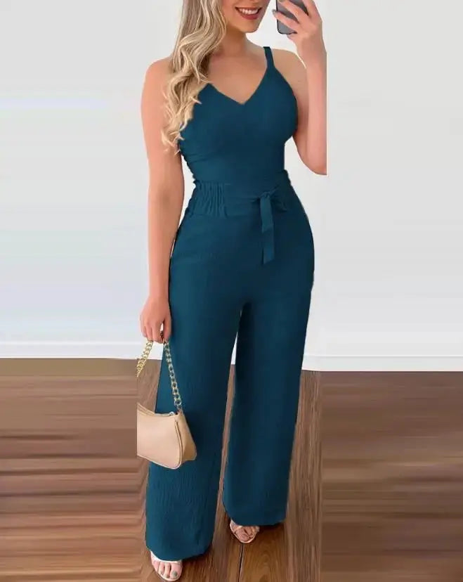 SADIE | Stylish Shirred Two-Piece Jumpsuit Ensemble - Lizabella Fashion