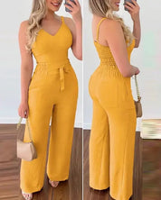 SADIE | Stylish Shirred Two-Piece Jumpsuit Ensemble - Lizabella Fashion