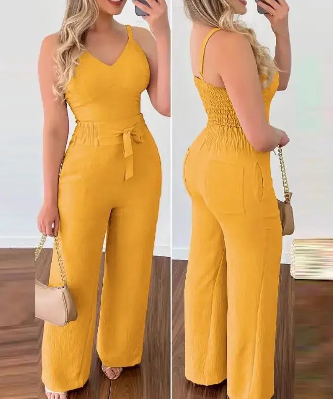 SADIE | Stylish Shirred Two-Piece Jumpsuit Ensemble - Lizabella Fashion