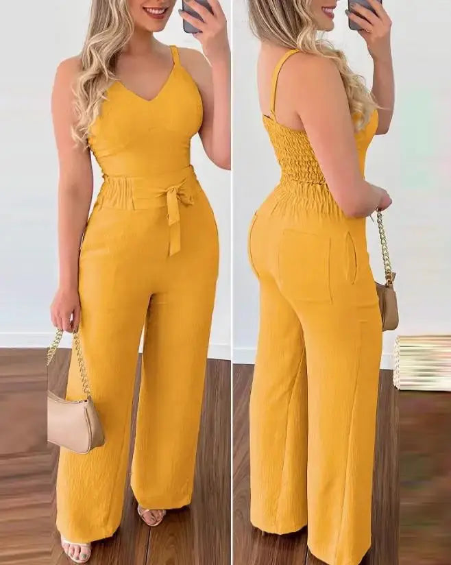 SADIE | Stylish Shirred Two-Piece Jumpsuit Ensemble - Lizabella Fashion