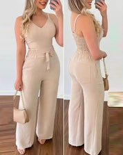 SADIE | Stylish Shirred Two-Piece Jumpsuit Ensemble - Lizabella Fashion