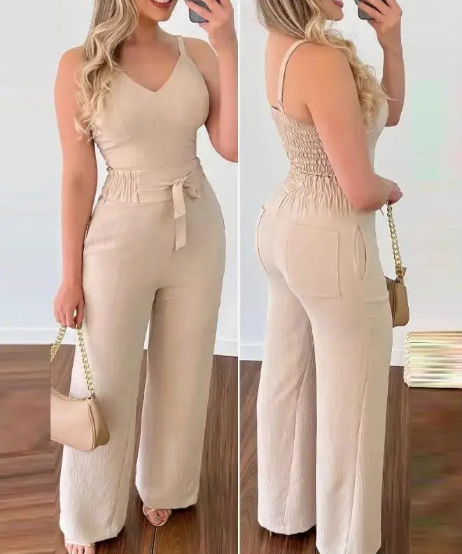 SADIE | Stylish Shirred Two-Piece Jumpsuit Ensemble - Lizabella Fashion