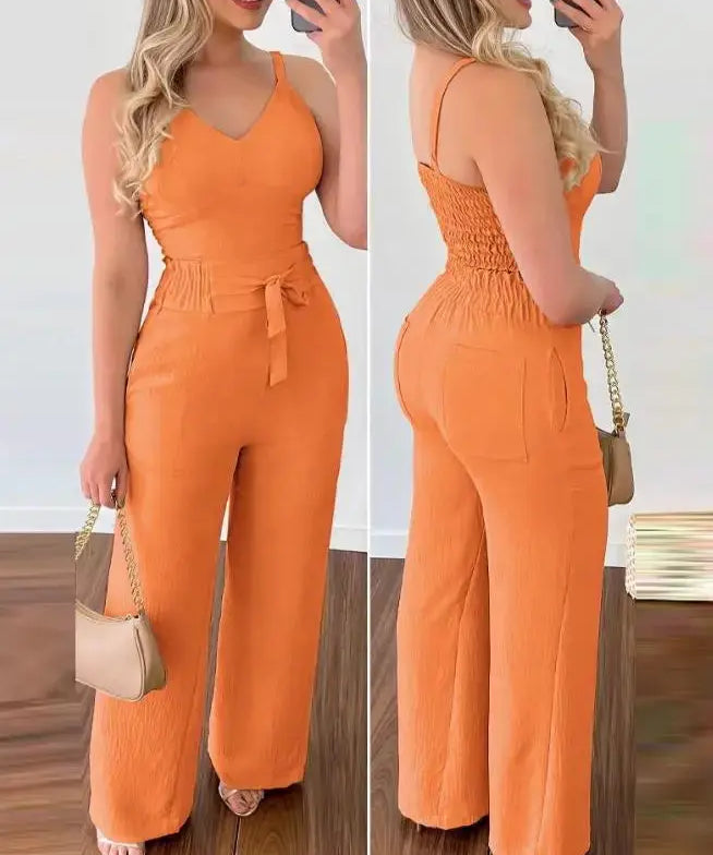 SADIE | Stylish Shirred Two-Piece Jumpsuit Ensemble - Lizabella Fashion