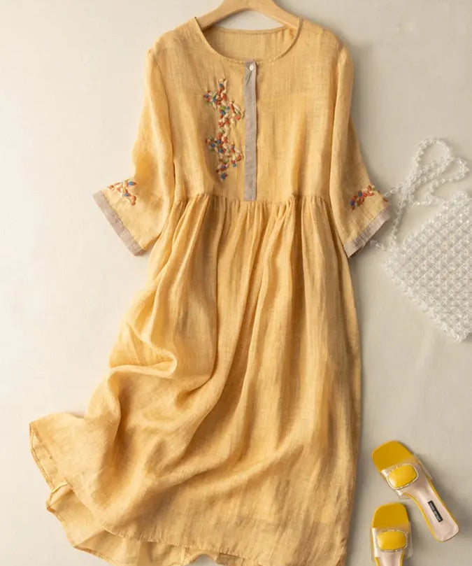 SARAH | Embroidered cotton and linen Dress-Lizabella Fashion