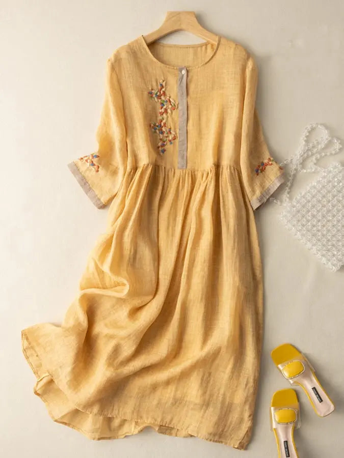 SARAH | Embroidered cotton and linen Dress-Lizabella Fashion