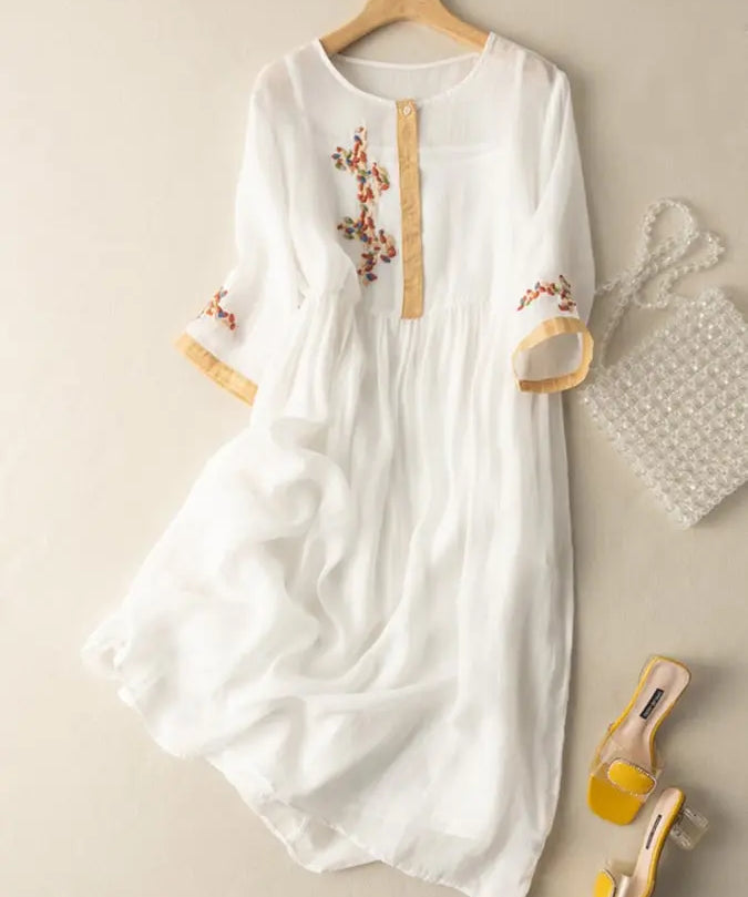 SARAH | Embroidered cotton and linen Dress-Lizabella Fashion