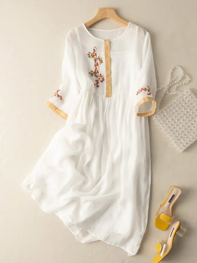 SARAH | Embroidered cotton and linen Dress-Lizabella Fashion