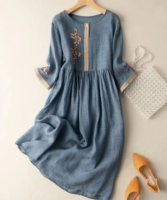 SARAH | Embroidered cotton and linen Dress-Lizabella Fashion