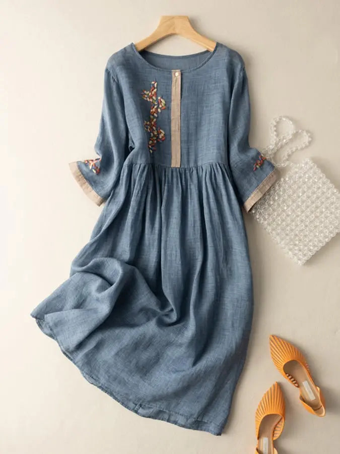 SARAH | Embroidered cotton and linen Dress-Lizabella Fashion