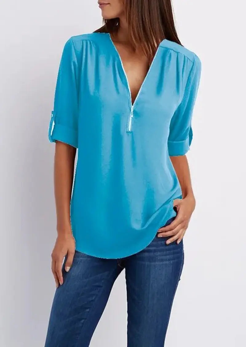 Sophisticated V-Neck Blouse - SARAH Collection - Lizabella Fashion