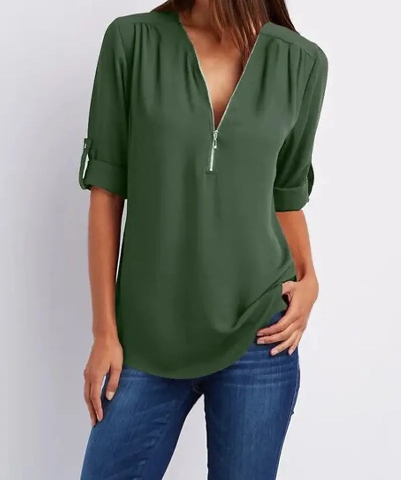 Sophisticated V-Neck Blouse - SARAH Collection - Lizabella Fashion