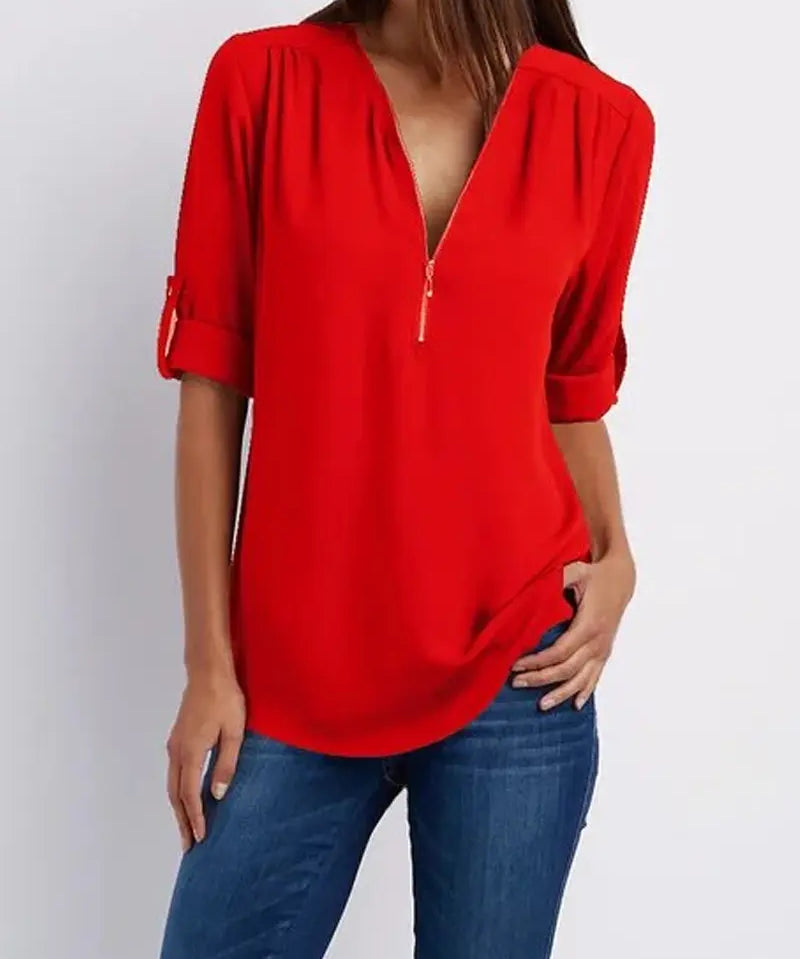 Sophisticated V-Neck Blouse - SARAH Collection - Lizabella Fashion