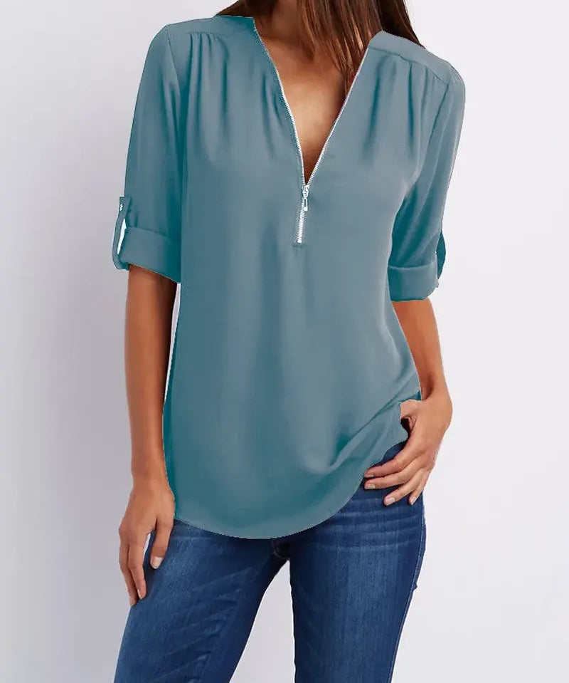 Sophisticated V-Neck Blouse - SARAH Collection - Lizabella Fashion