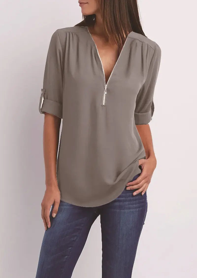 Sophisticated V-Neck Blouse - SARAH Collection - Lizabella Fashion