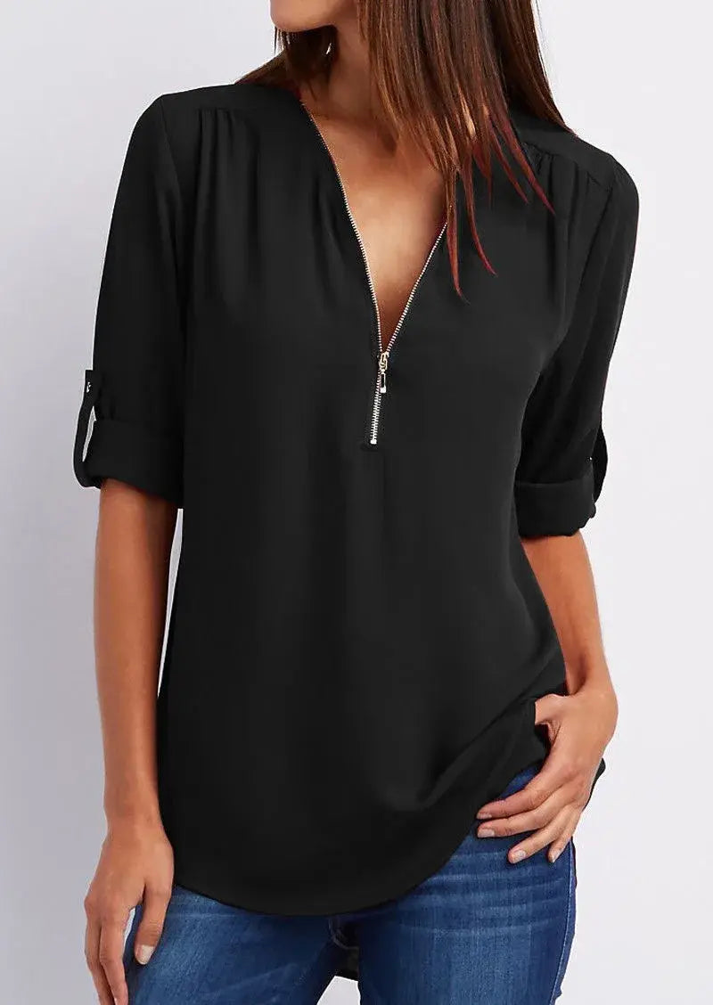 Sophisticated V-Neck Blouse - SARAH Collection - Lizabella Fashion