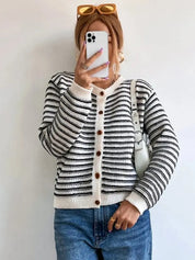 VAIDA | Striped Cardigan with Buttons-Lizabella Fashion