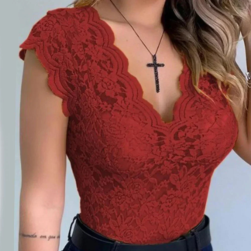 Scarlett | V-Neck Lace Top: Elegance Redefined