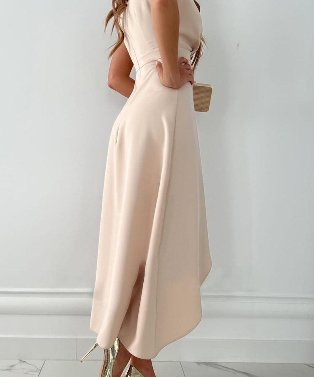 SABRINA | Stylish Apricot V-Neck Wrap Dress with Elegant Split Detail - Lizabella Fashion