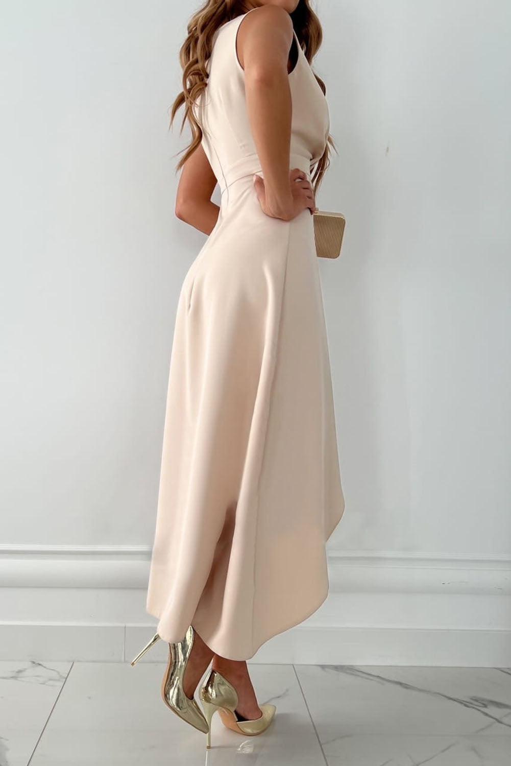 SABRINA | Stylish Apricot V-Neck Wrap Dress with Elegant Split Detail - Lizabella Fashion