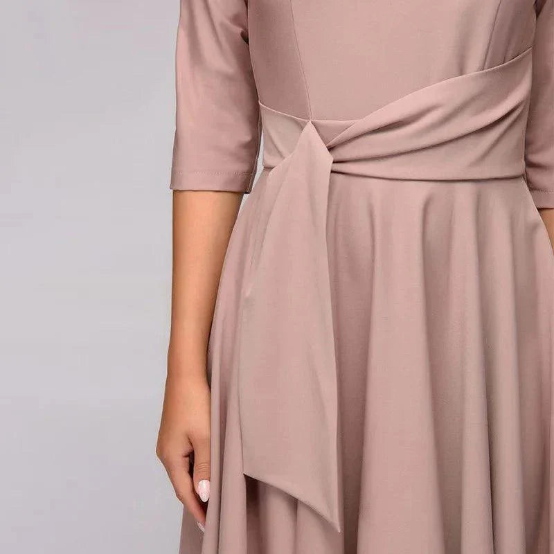 VIOLET | Chic Midi Dress with Charming Bow Detail - Lizabella Fashion